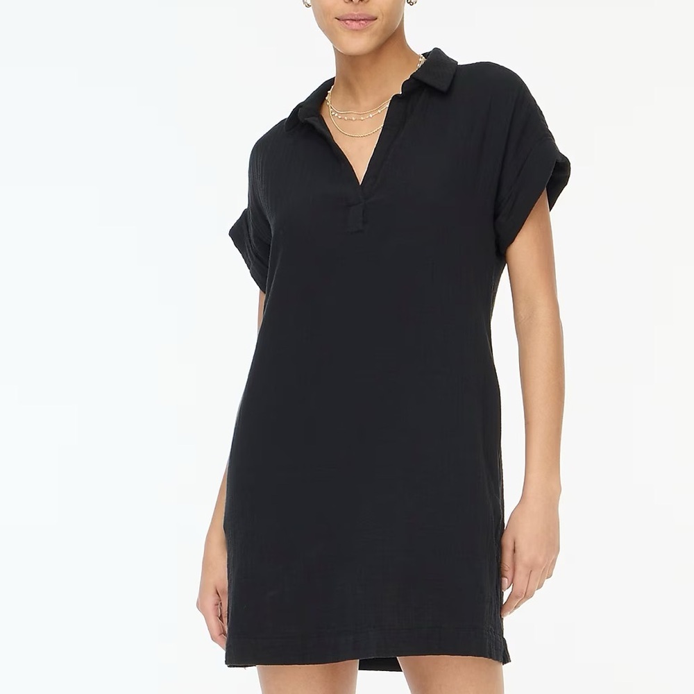 J.CREW Black Short-sleeve gauze popover Mini dress Size XXL